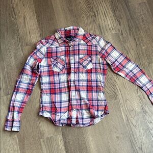 Red and Blue Plaid snap front Shirt